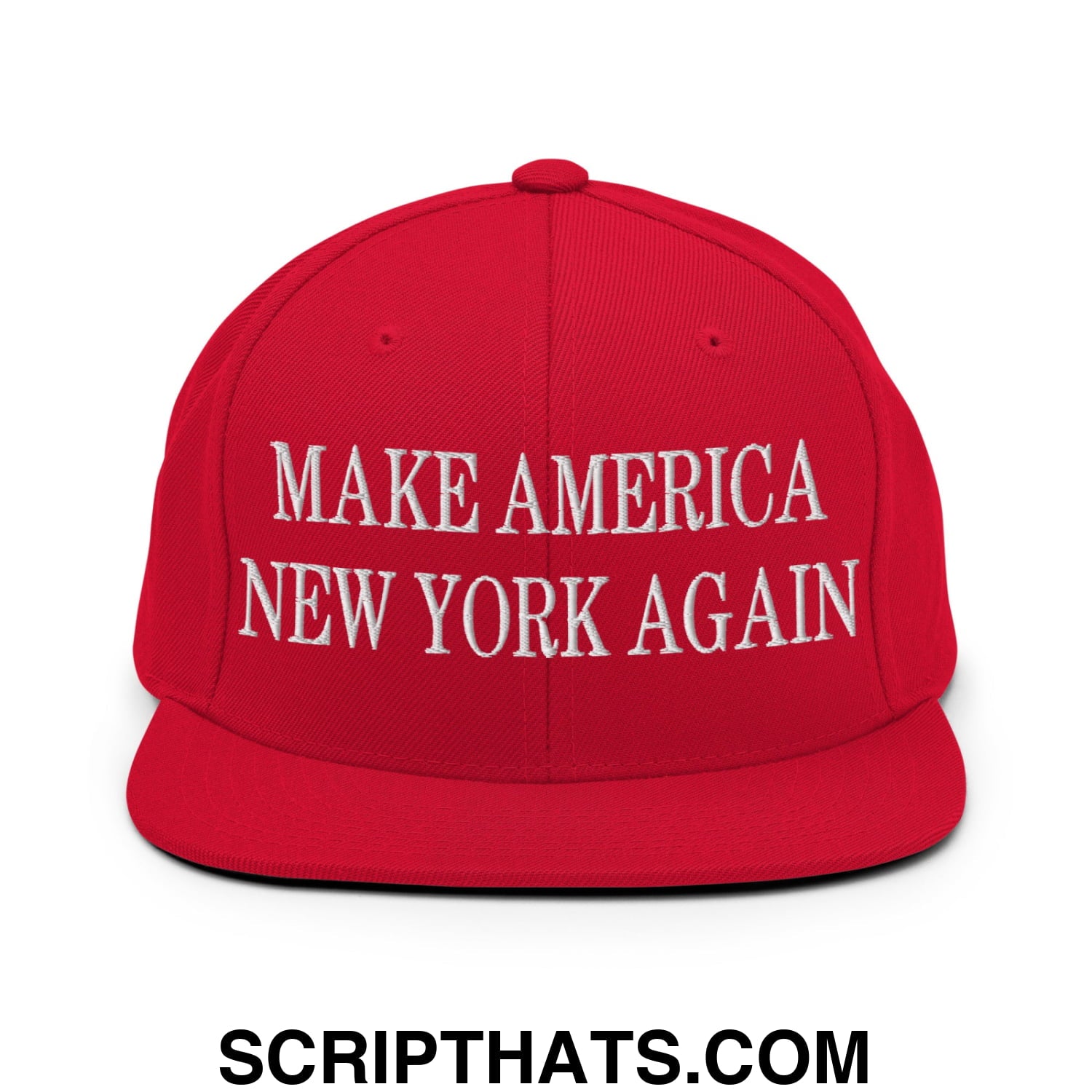 Make America New York Again Embroidered Flat Bill Brim Snapback Hat Red