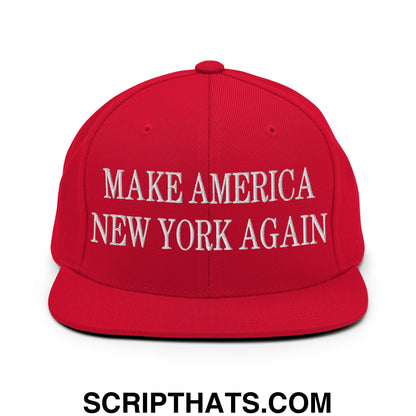 Make America New York Again Embroidered Flat Bill Brim Snapback Hat Red