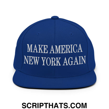 Make America New York Again Embroidered Flat Bill Brim Snapback Hat Royal Blue