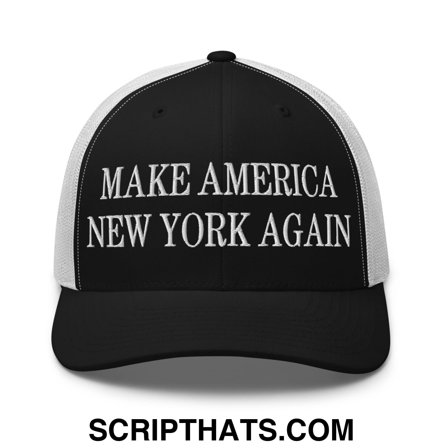 Make America New York Again Embroidered Mesh Trucker Hat Black White