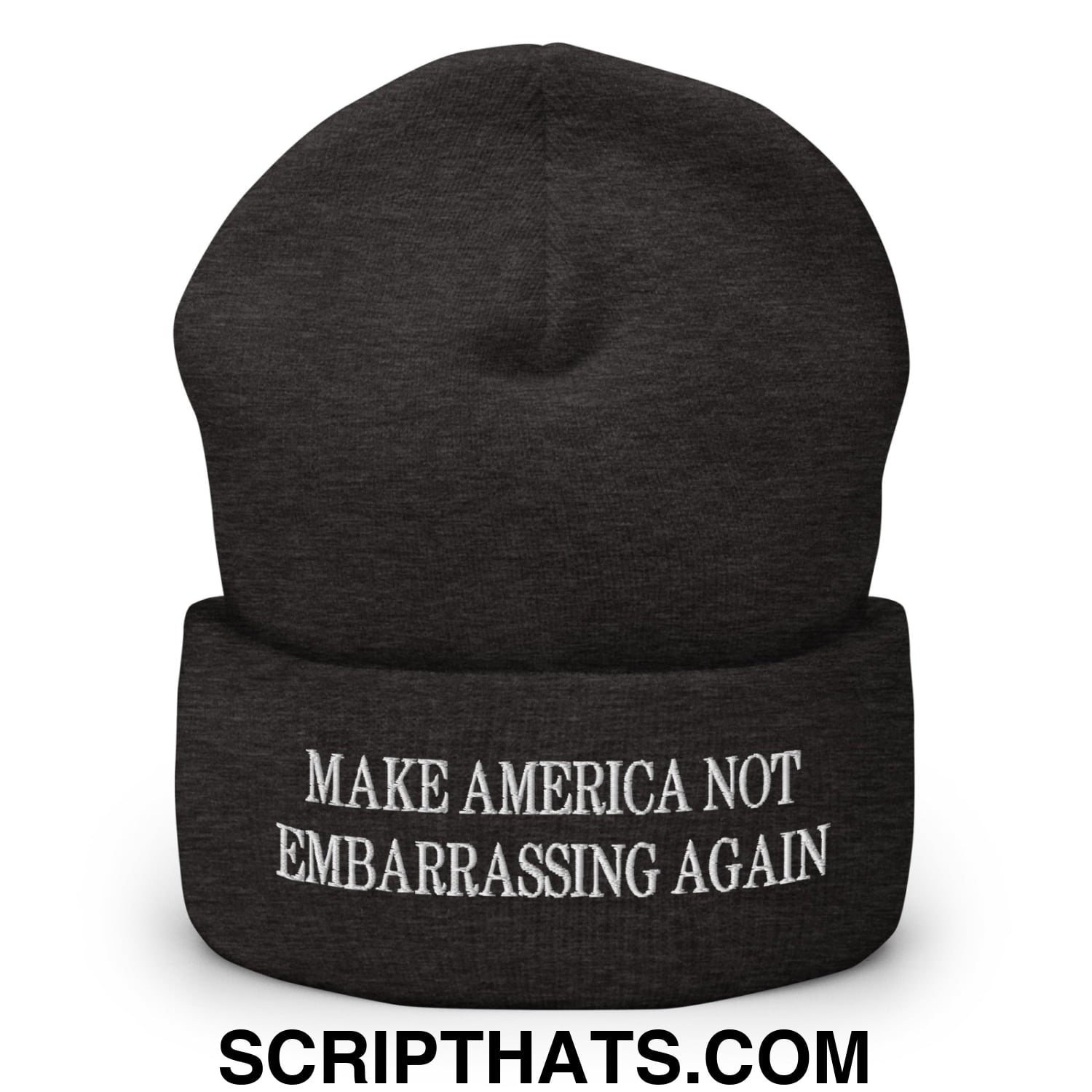 Make America Not Embarrassing Again Embroidered Cuffed Knit Beanie Dark Grey