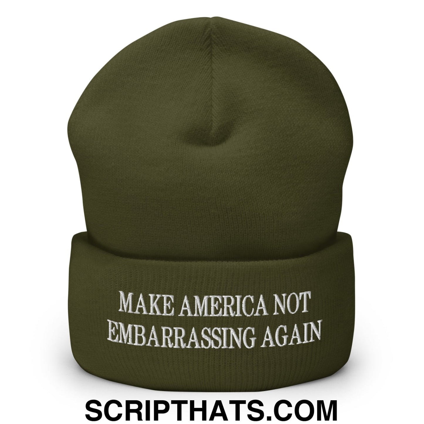 Make America Not Embarrassing Again Embroidered Cuffed Knit Beanie Olive