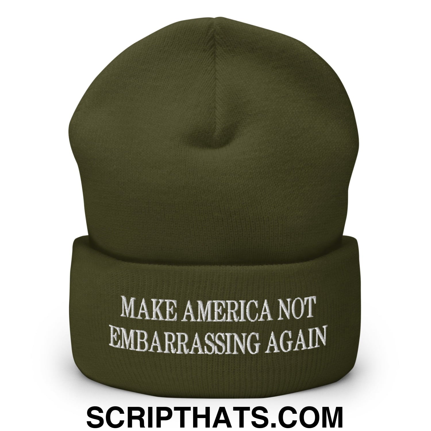 Make America Not Embarrassing Again Embroidered Cuffed Knit Beanie Olive