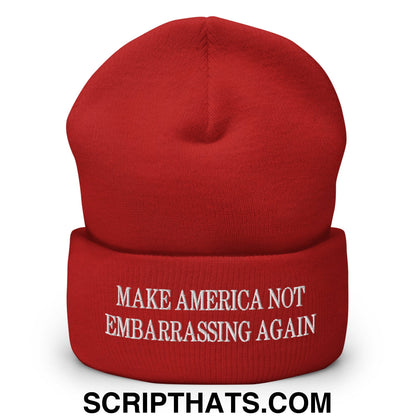 Make America Not Embarrassing Again Embroidered Cuffed Knit Beanie Red