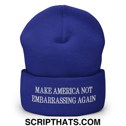Make America Not Embarrassing Again Embroidered Cuffed Knit Beanie Royal
