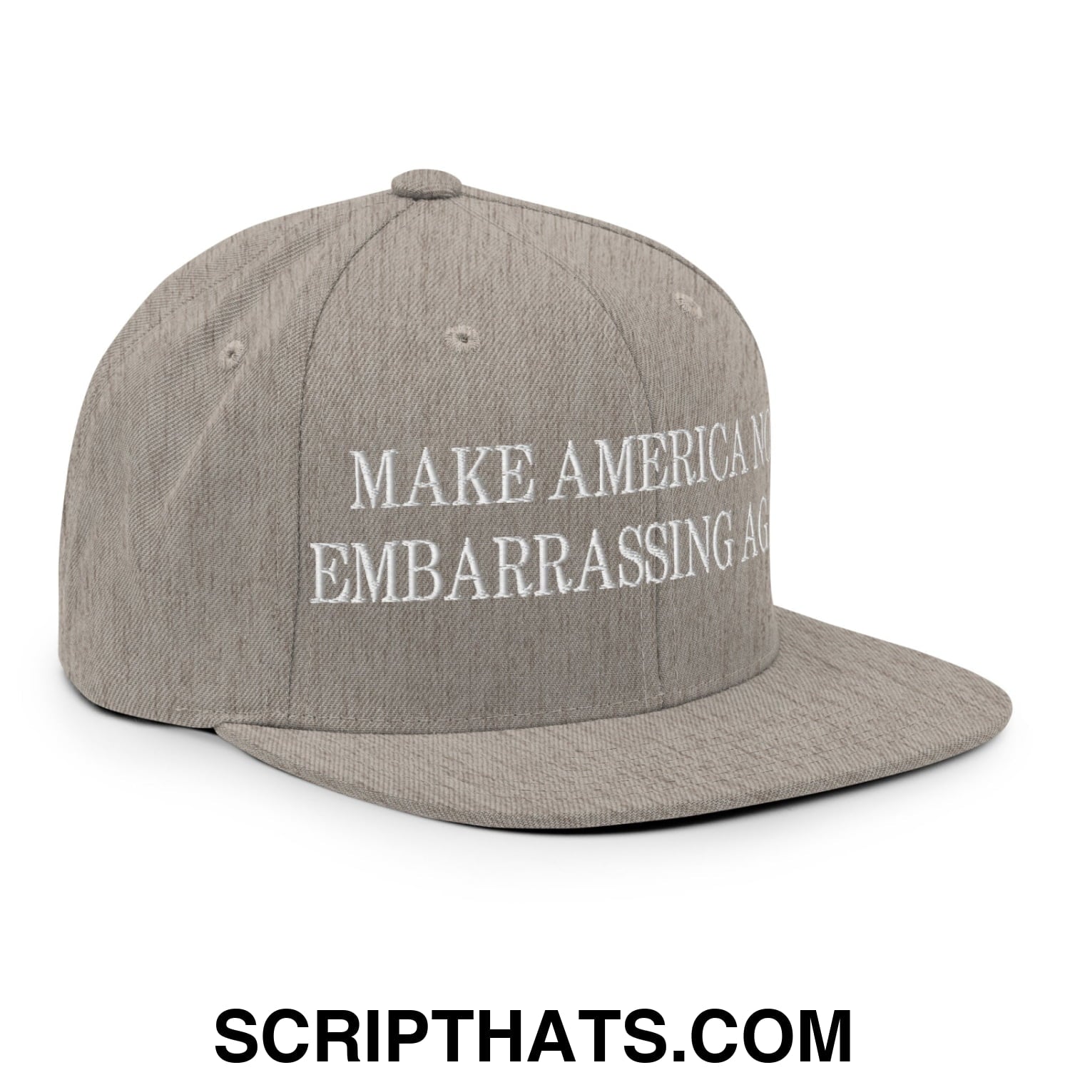 Make America Not Embarrassing Again Embroidered Flat Brim Bill Snapback Hat Heather Grey
