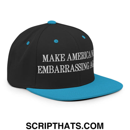 Make America Not Embarrassing Again Embroidered Flat Brim Bill Snapback Hat Black Teal