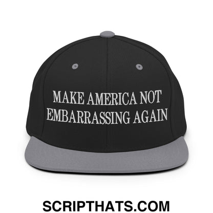 Make America Not Embarrassing Again Embroidered Flat Brim Bill Snapback Hat Black Silver