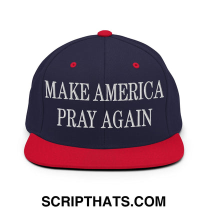 Make America Pray Again Embroidered Flat Bill Brim Snapback Hat Navy Red