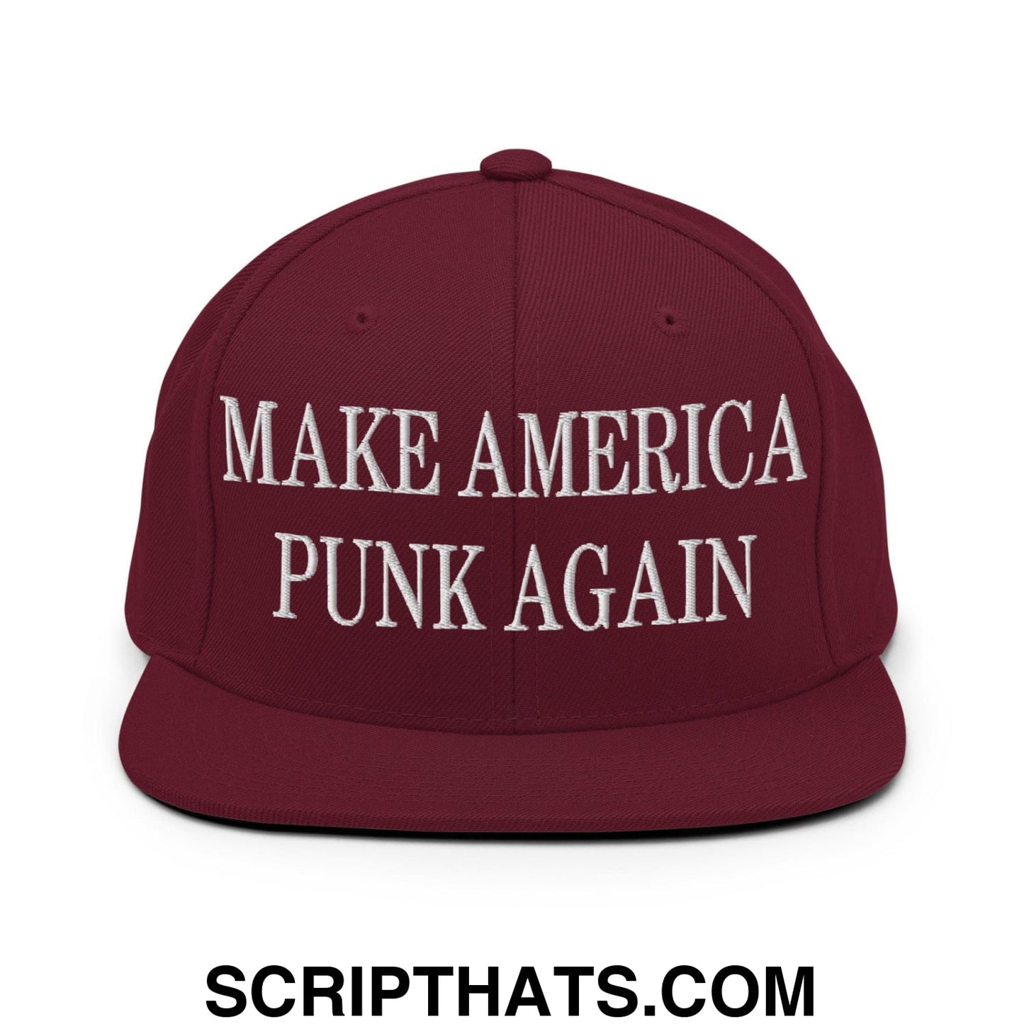 Make America Punk Again Embroidered Flat Bill Brim Snapback Hat Maroon