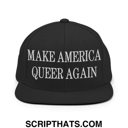 Make America Queer Again Embroidered Flat Bill Brim Snapback Hat Black