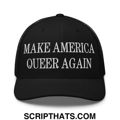 Make America Queer Again Embroidered Mesh Trucker Hat Black
