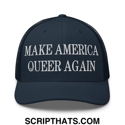Make America Queer Again Embroidered Mesh Trucker Hat Navy