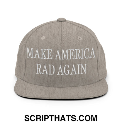 Gray make america rad again embroidered flat bill snapback hat with white text and adjustable closure