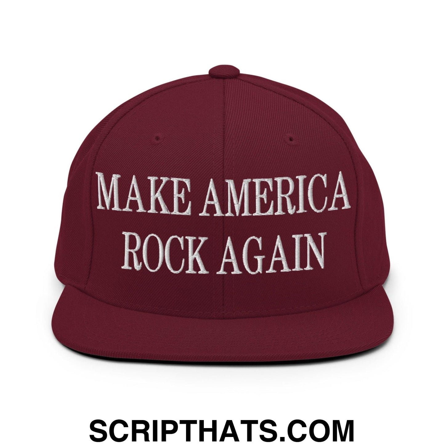 Make America Rock Again Embroidered Flat Bill Brim Snapback Hat Maroon