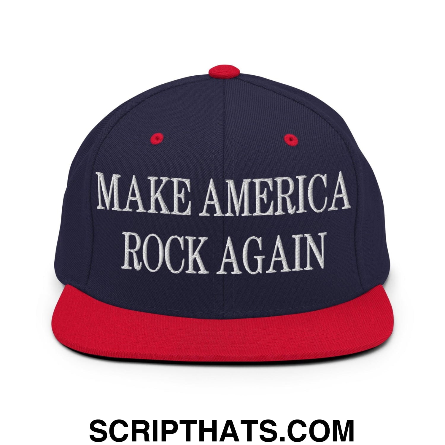 Make America Rock Again Embroidered Flat Bill Brim Snapback Hat Navy Red