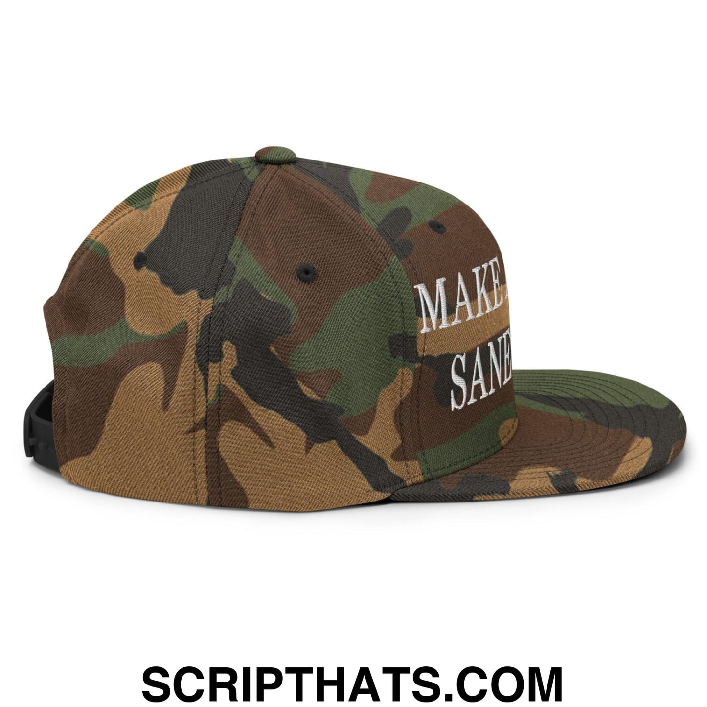 Make America Sane Again Embroidered Flat Bill Brim Snapback Hat Green Camo