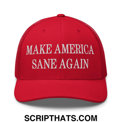 Make America Sane Again Embroidered Mesh Trucker Hat Red