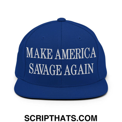 Make America Savage Again Embroidered Flat Bill Brim Snapback Hat Royal Blue