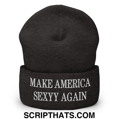 Make America Sexyy Again Embroidered Knit Cuffed Beanie Dark Grey