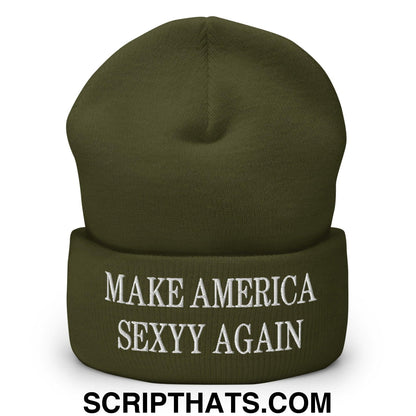 Make America Sexyy Again Embroidered Knit Cuffed Beanie Olive