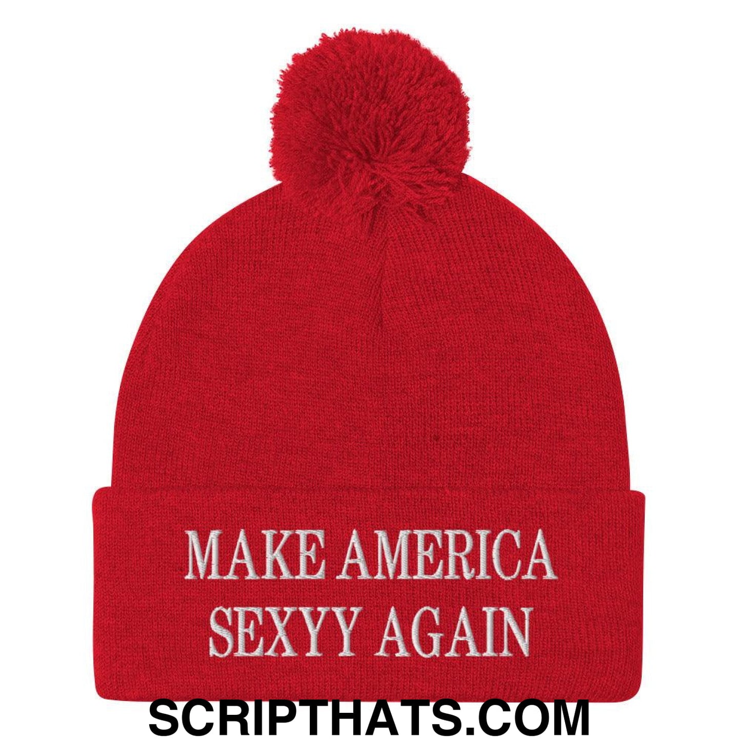 Make America Sexyy Again Embroidered Knit Pom Pom Beanie Red