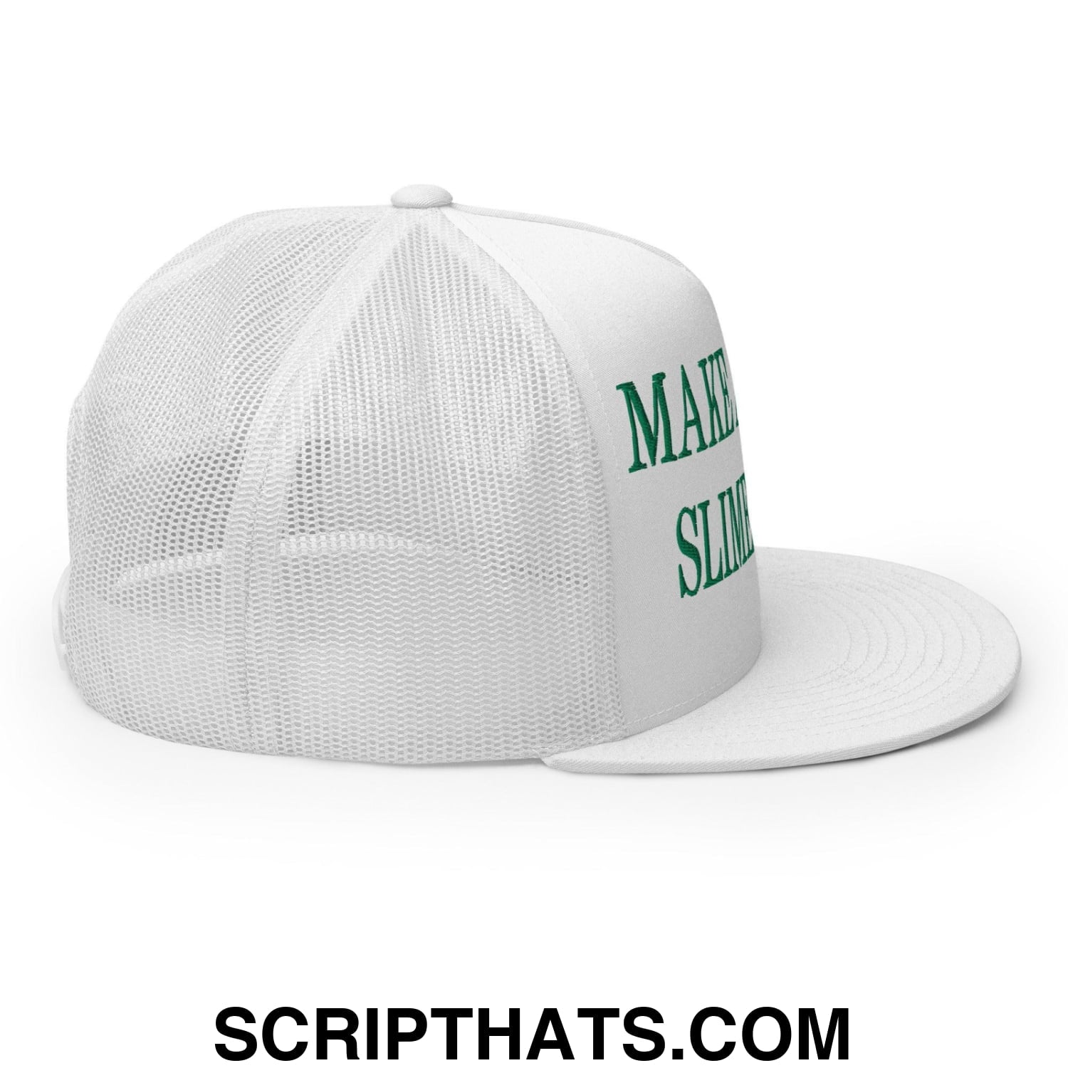 Make America Slime Again Embroidered Flat Bill Brim Trucker Hat White