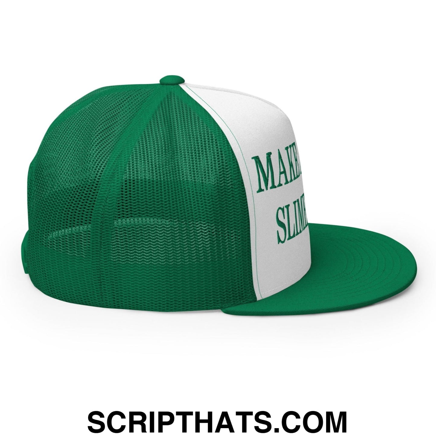 Make America Slime Again Embroidered Flat Bill Brim Trucker Hat Kelly White Kelly