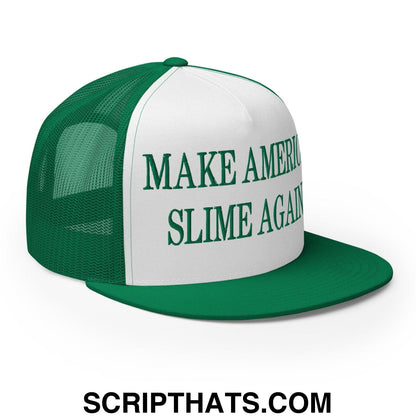 Make America Slime Again Embroidered Flat Bill Brim Trucker Hat Kelly White Kelly