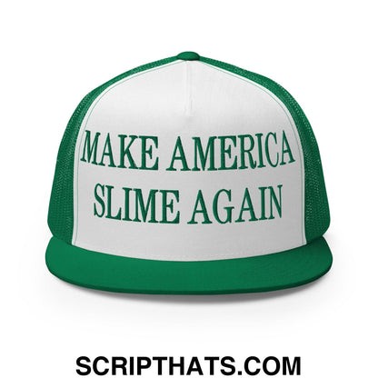 Make America Slime Again Embroidered Flat Bill Brim Trucker Hat Kelly White Kelly