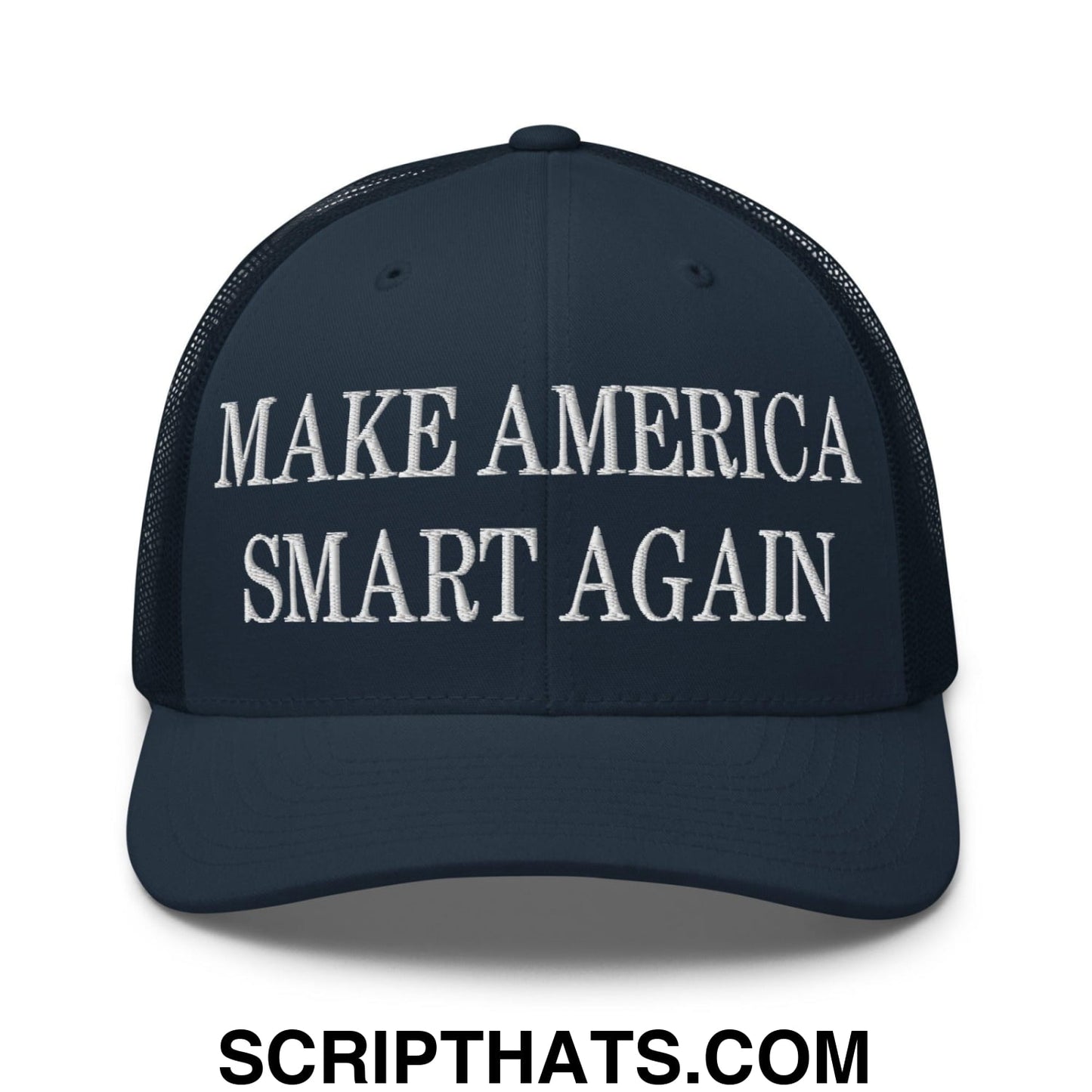 Make America Smart Again Embroidered Mesh Trucker Hat Navy