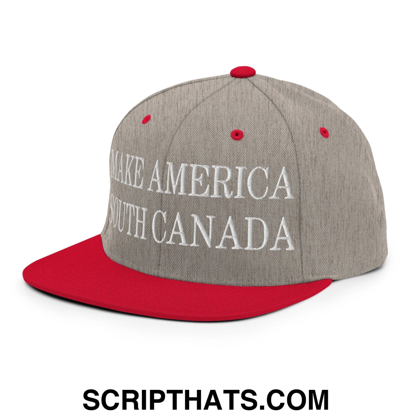 Make America South Canada Embroidered Flat Bill Brim Snapback Hat Heather Grey Red