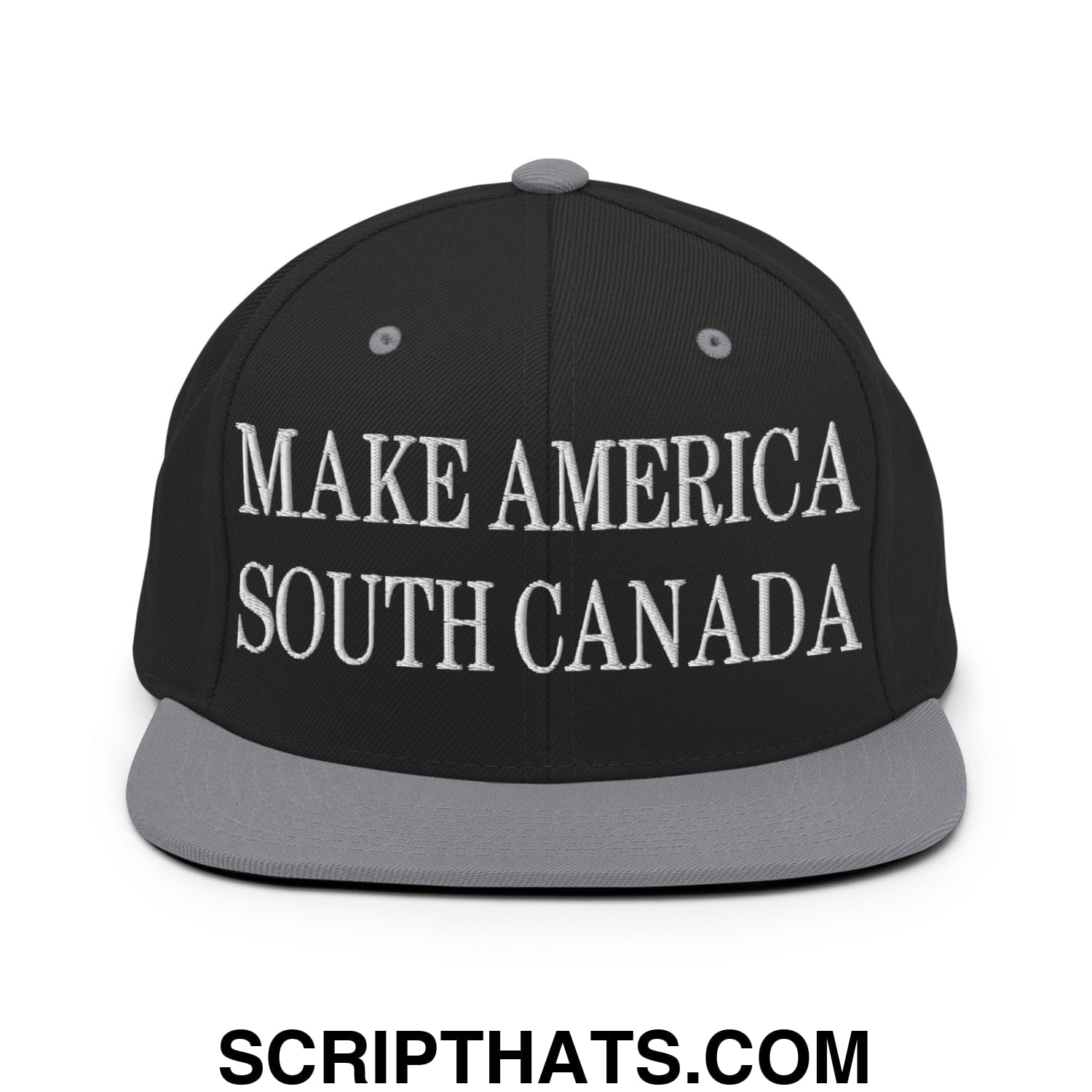Make America South Canada Embroidered Flat Bill Brim Snapback Hat Black Silver