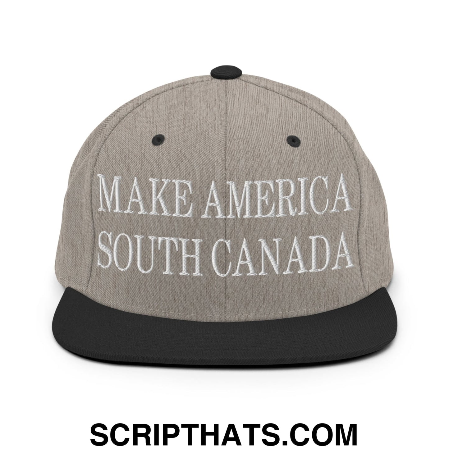 Make America South Canada Embroidered Flat Bill Brim Snapback Hat Heather Black