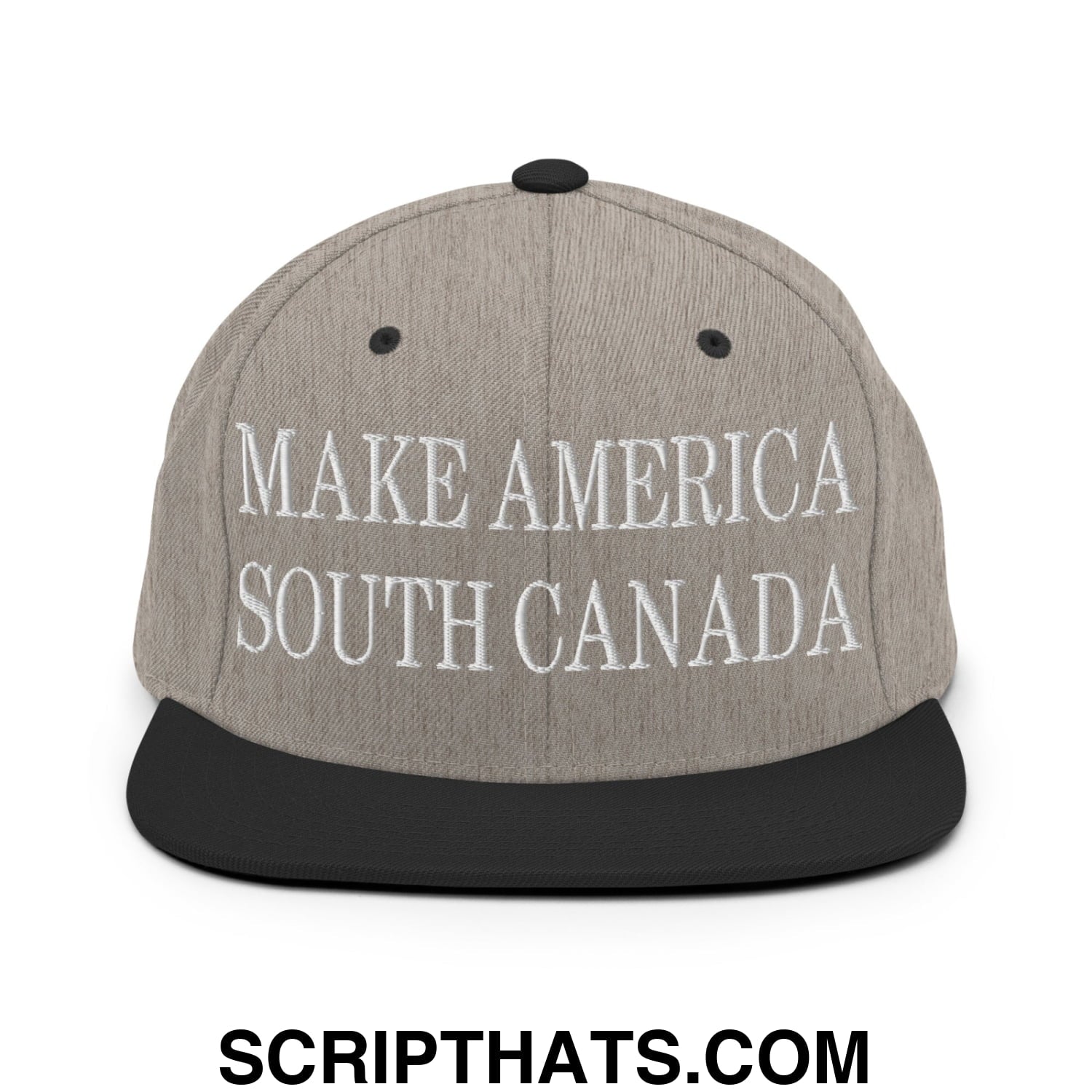 Make America South Canada Embroidered Flat Bill Brim Snapback Hat Heather Black