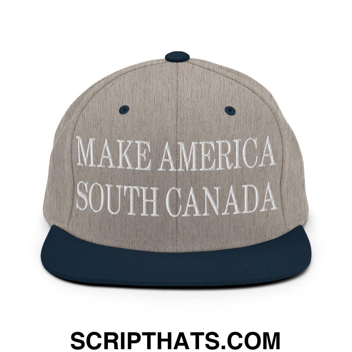 Make America South Canada Embroidered Flat Bill Brim Snapback Hat Heather Grey Navy