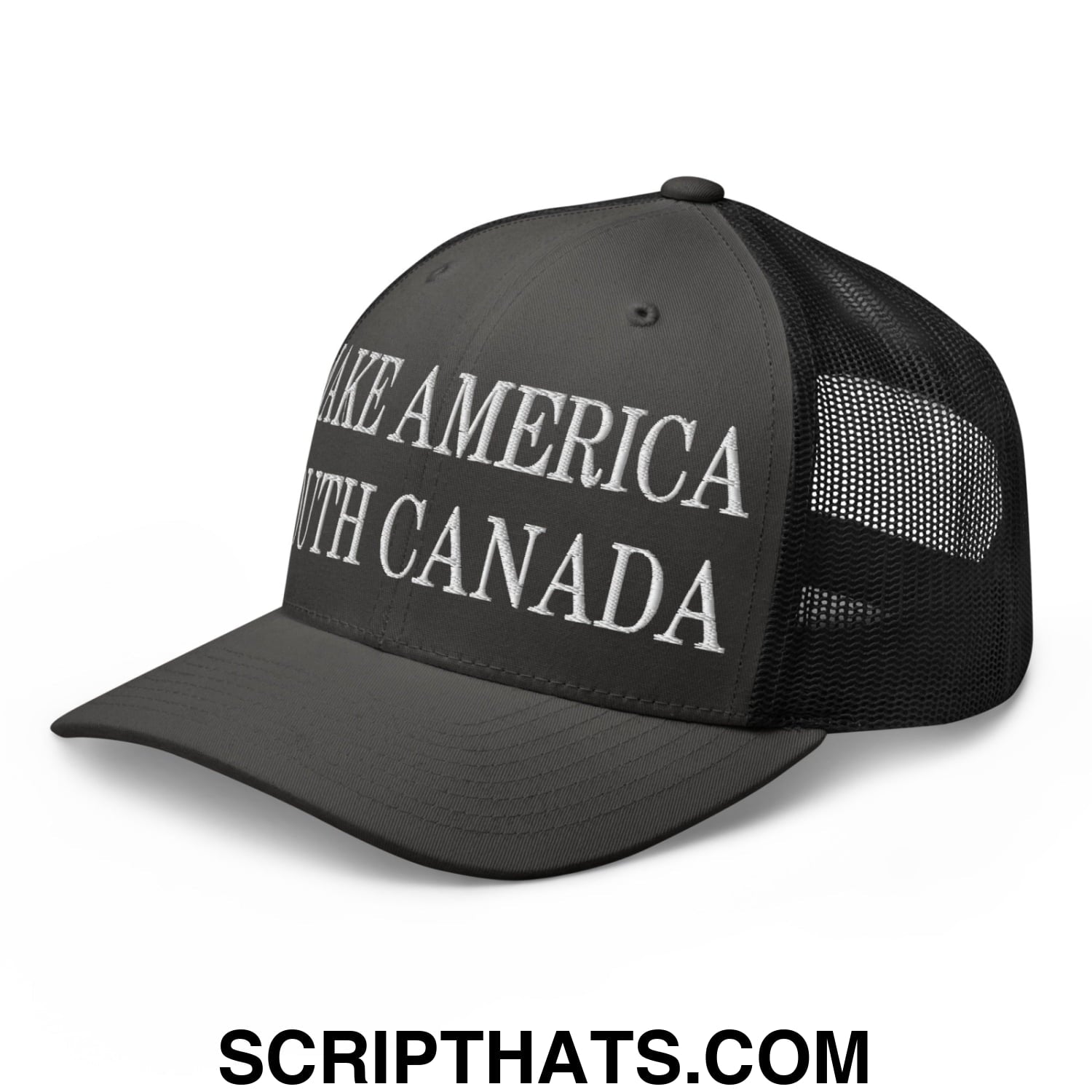 Make America South Canada Embroidered Mesh Trucker Hat Charcoal Black