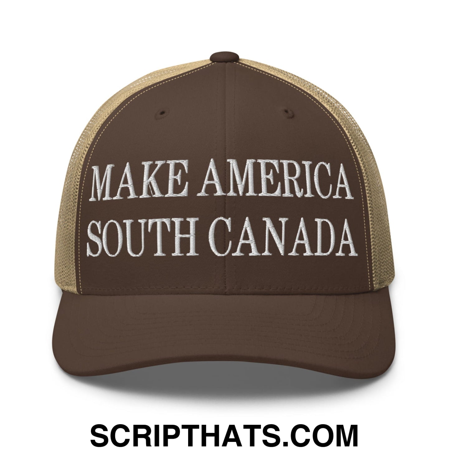 Make America South Canada Embroidered Mesh Trucker Hat Brown Khaki