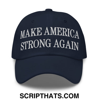 Navy blue embroidered make america strong again unstructured dad hat with adjustable strap for casual wear