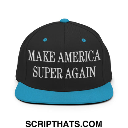 Make America Super Again Embroidered Flat Bill Brim Snapback Hat Black Teal