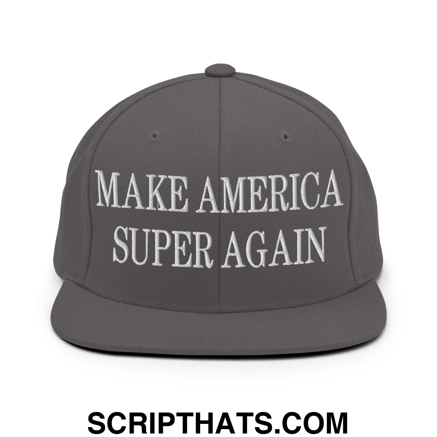 Make America Super Again Embroidered Flat Bill Brim Snapback Hat Dark Grey