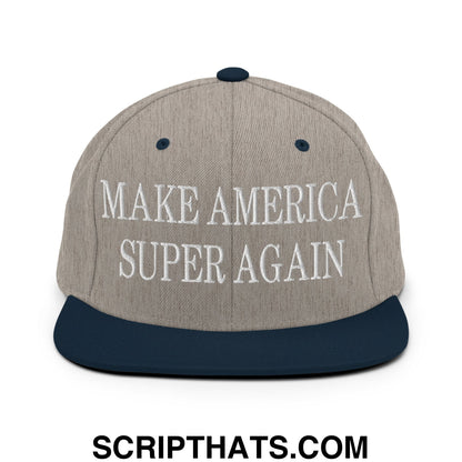 Make America Super Again Embroidered Flat Bill Brim Snapback Hat Heather Grey Navy