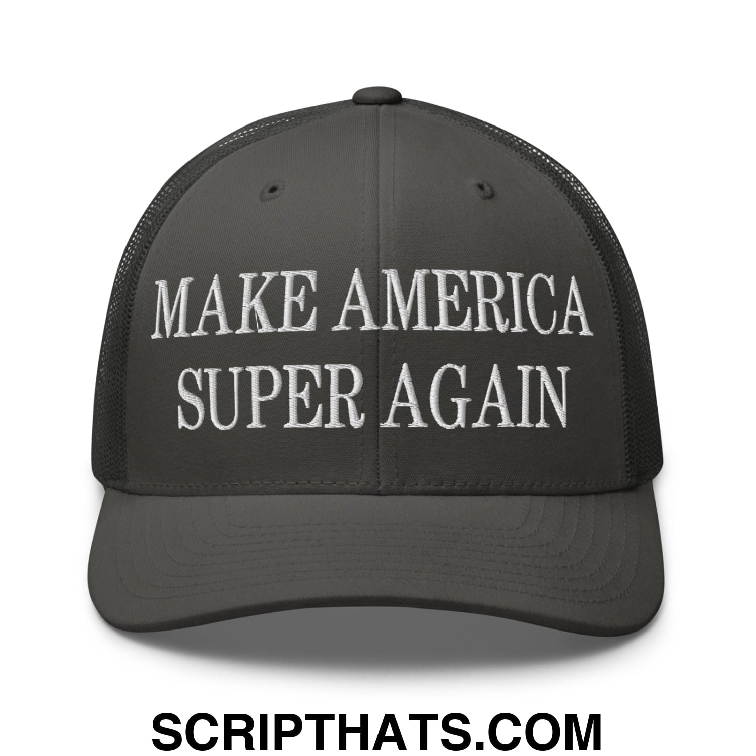 Make America Super Again Embroidered Mesh Trucker Hat Charcoal