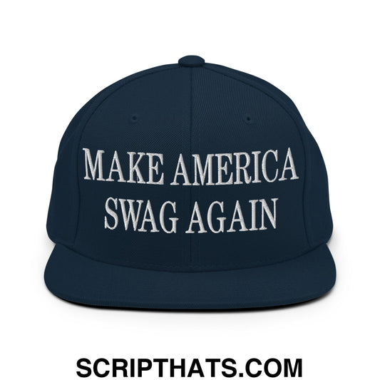 Make America Swag Again Embroidered Flat Bill Brim Snapback Hat Dark Navy