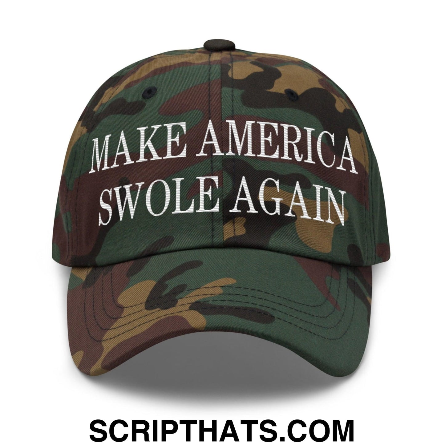 Make America Swole Again Embroidered Dad Hat Green Camo