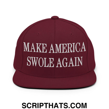 Make America Swole Again Embroidered Flat Bill Brim Snapback Hat Maroon