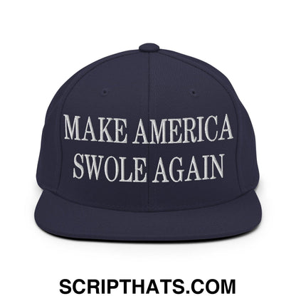 Make America Swole Again Embroidered Flat Bill Brim Snapback Hat Navy