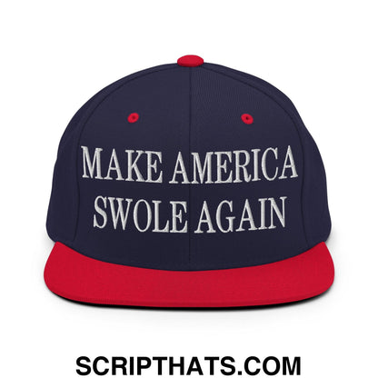 Make America Swole Again Embroidered Flat Bill Brim Snapback Hat Navy Red