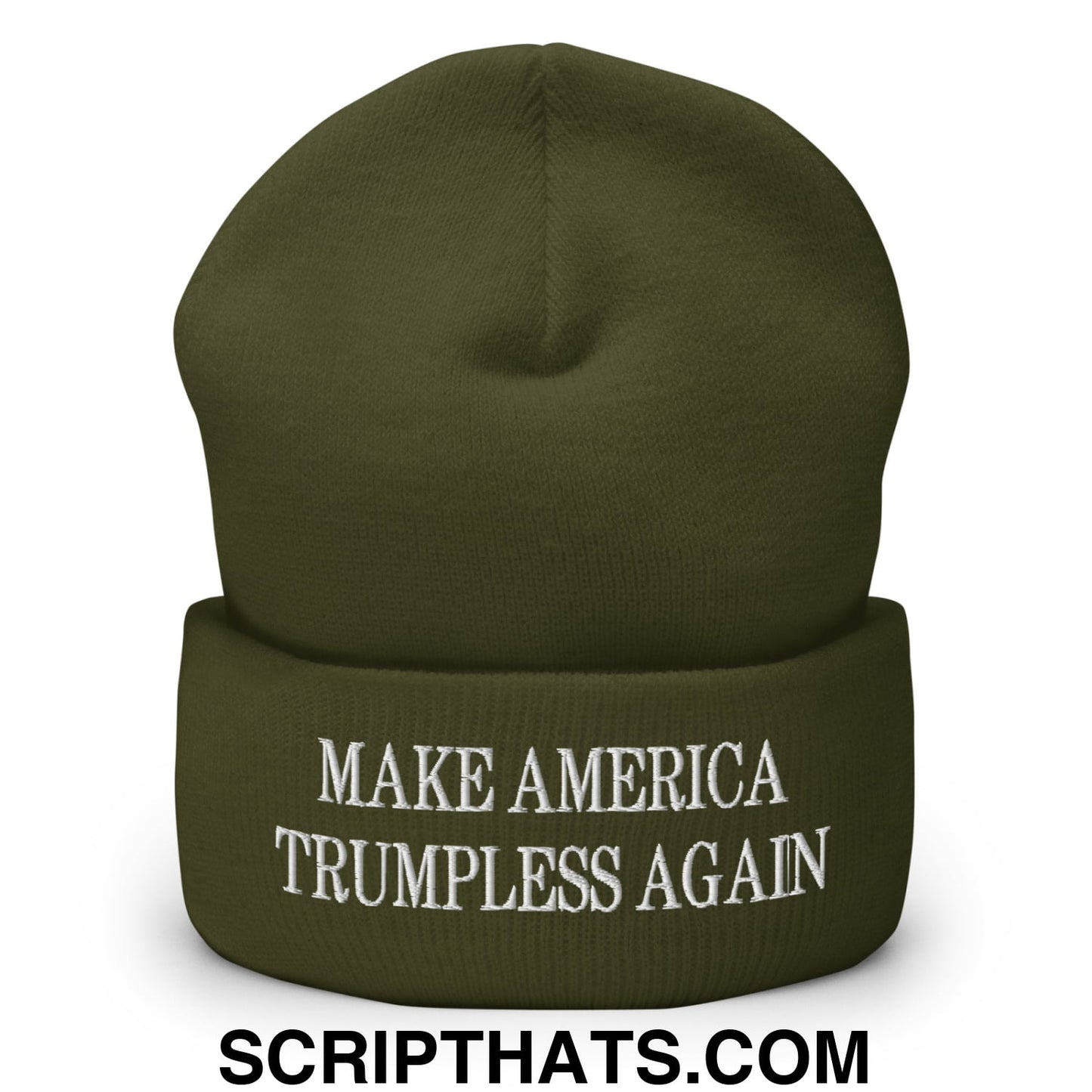 Make America Trumpless Again Embroidered Knit Cuffed Beanie Olive