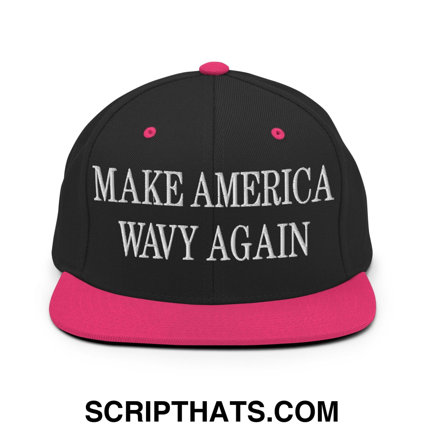 Make America Wavy Again Embroidered Flat Bill Brim Snapback Hat Black Neon Pink